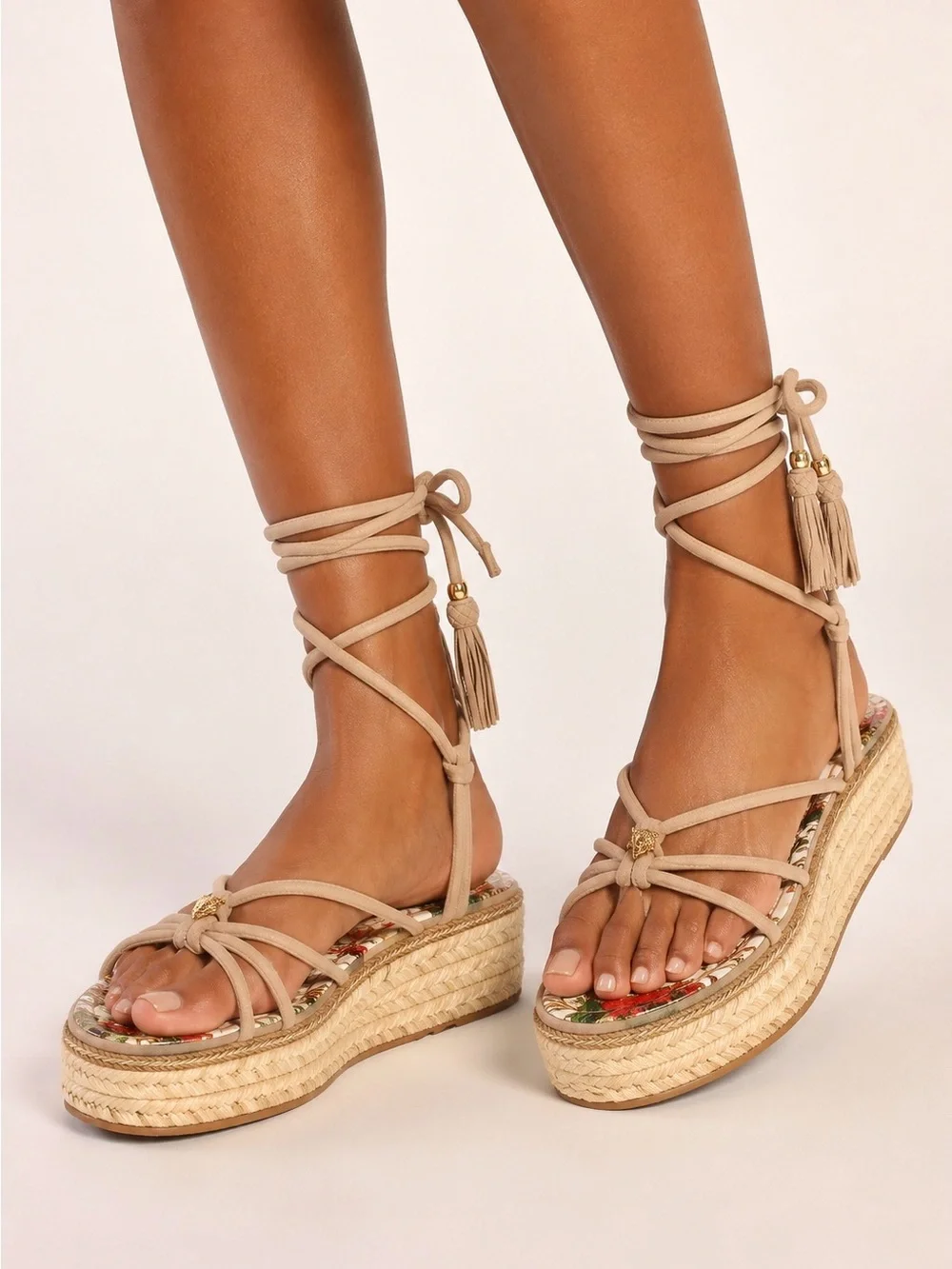 Camilla Colorful Wrap Fair Verona Lace Up Espadrille Wedge Sandals Gold Charm
